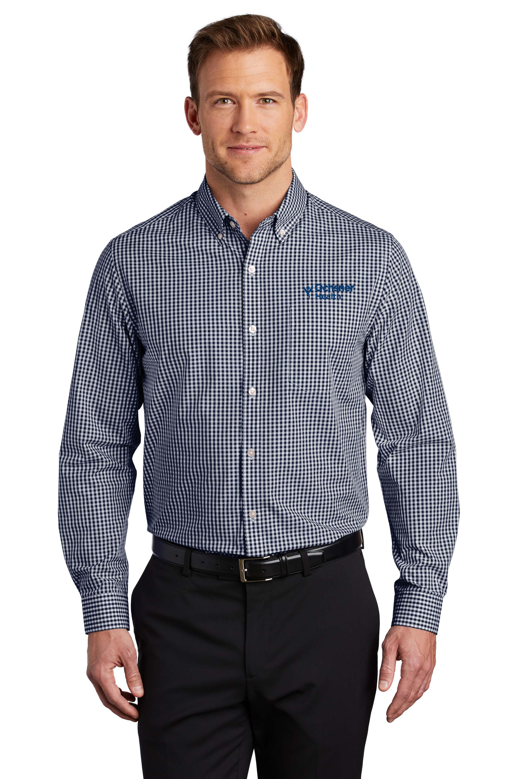 Port Authority Broadcloth Gingham Easy Care Shirt, Navy Blue, large image number 1