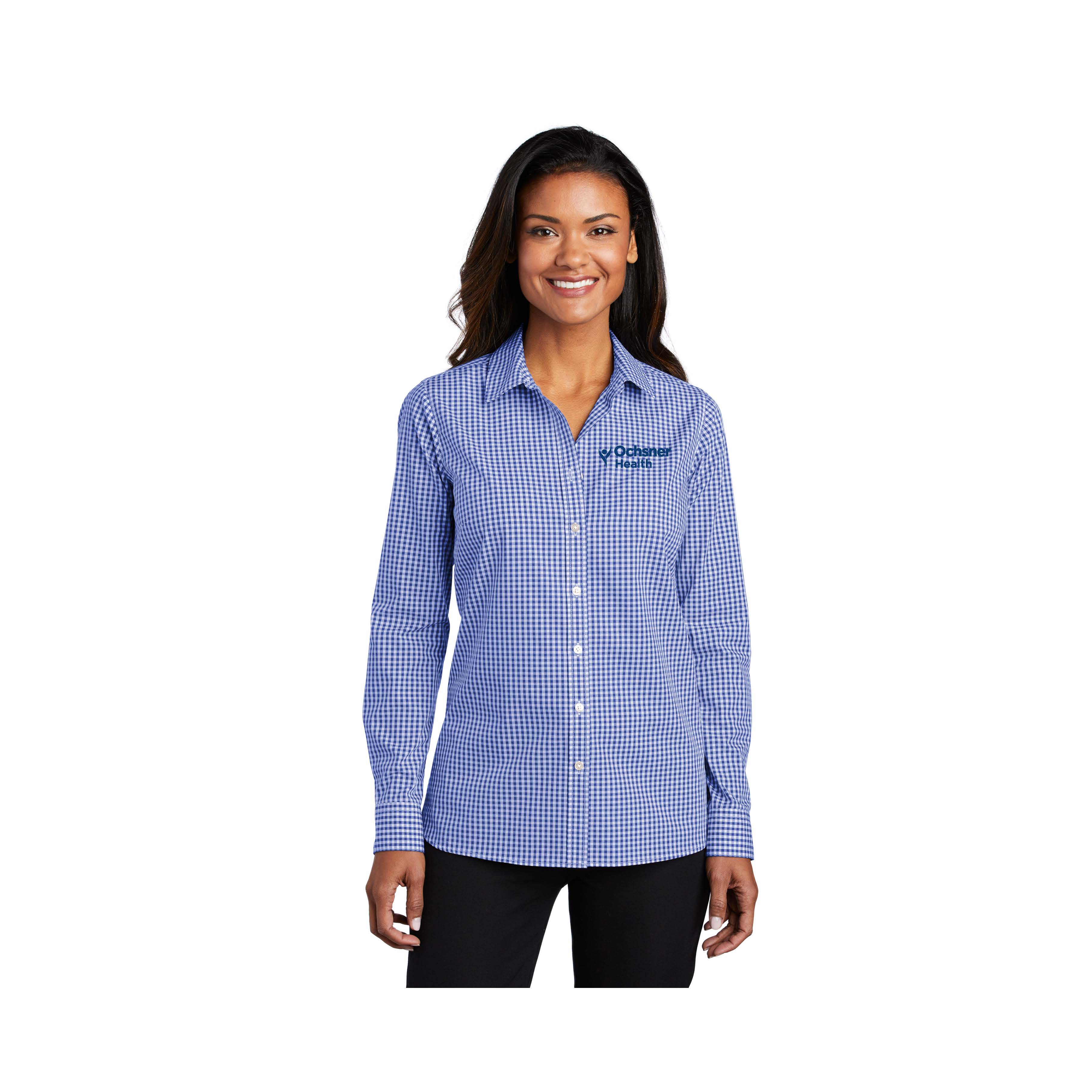 Port Authority Ladies Broadcloth Gingham Easy Care Shirt, Royal Blue, large image number 1